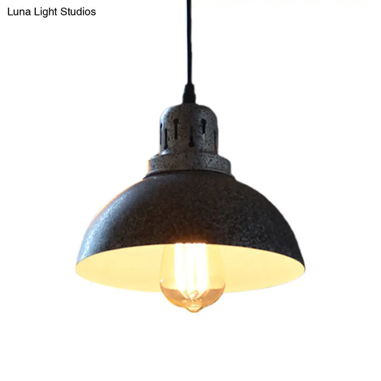Rustic Matte Black Pendant Lamp - Metallic Domed Ceiling Light 1-Light Suspended Design