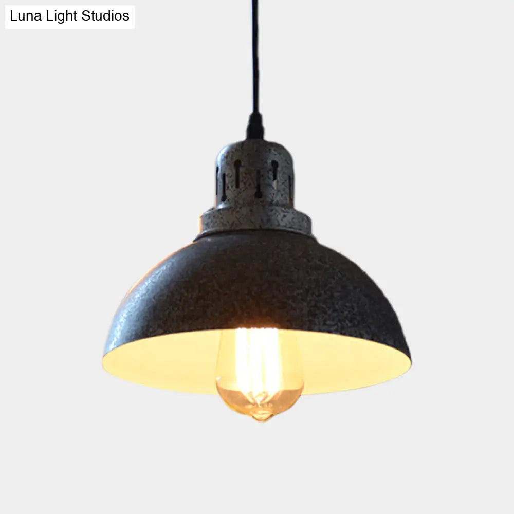 Matte Black Rustic Pendant Lamp - 1-Light Ceiling Lighting With Metallic Domed Design