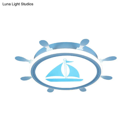 Mediterranean Acrylic Led Bedroom Flushmount With Sailboat Pattern | Rudder Flush - Mount Light