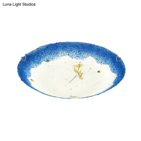 Mediterranean Beach Flush Ceiling Light - Yellow/Blue Stained Glass Lamp