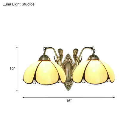 Mediterranean Beige Glass Wall Sconce With Mermaid Arm For Bathroom