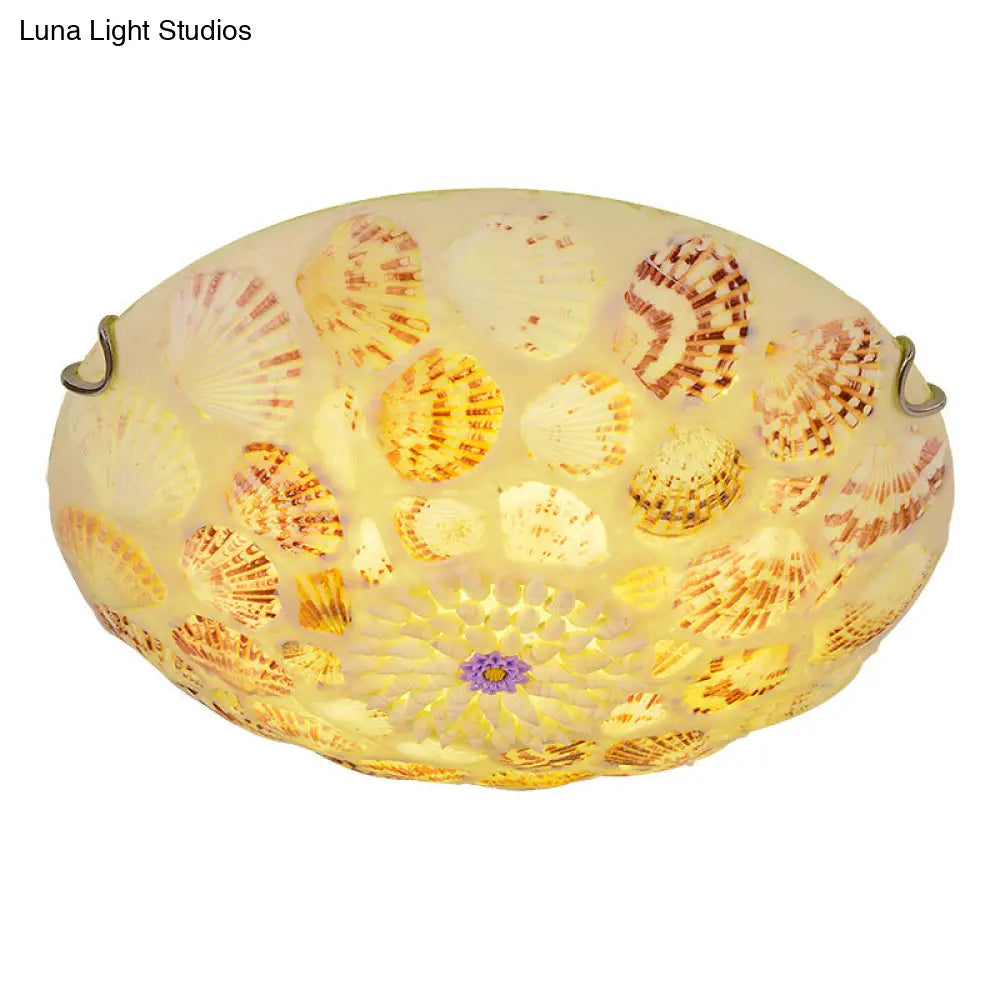 Mediterranean Beige Shell Ceiling Light - Natural Flush Mount Fixture For Bedroom / 12