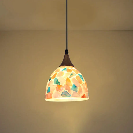 Mediterranean Beige Shell Mosaic Bell Hanging Lamp - Kitchen Pendant Lighting 1 / Round