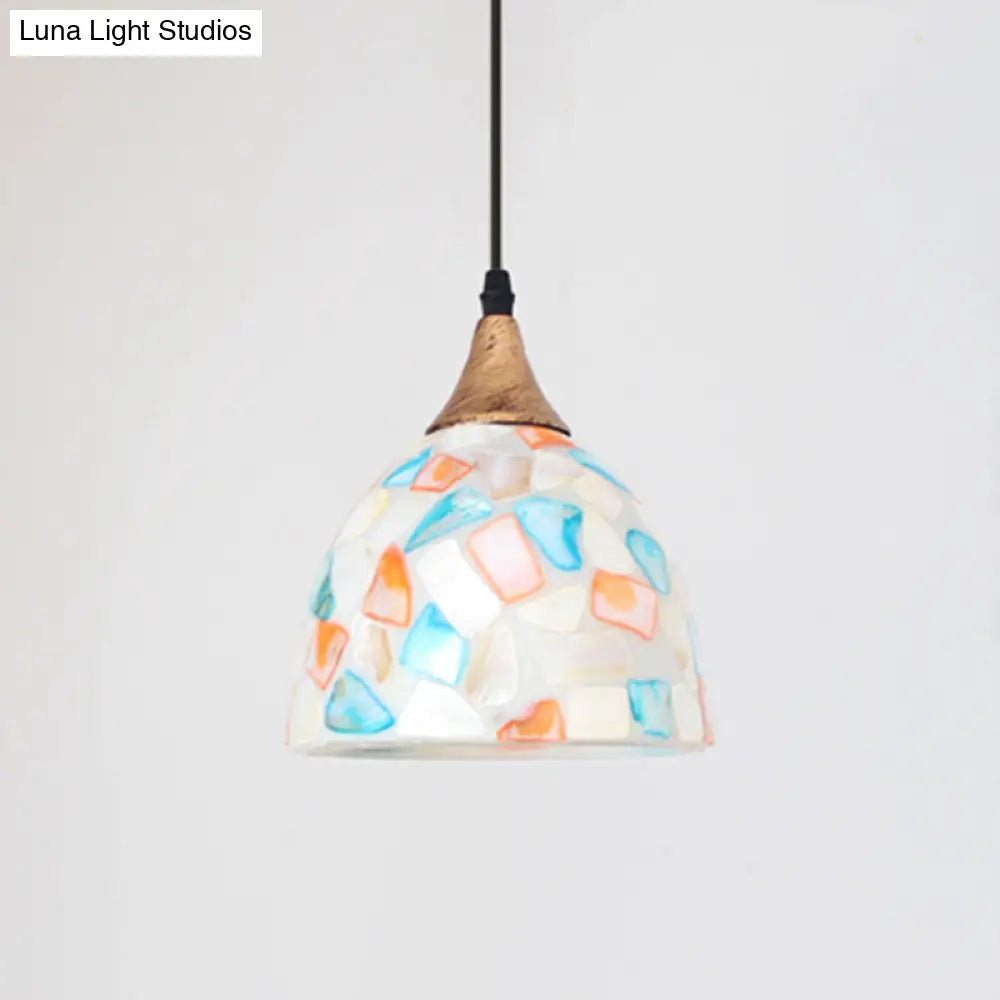 Mediterranean Beige Shell Bell Hanging Lamp With Mosaic Effect - Kitchen Pendant Lighting