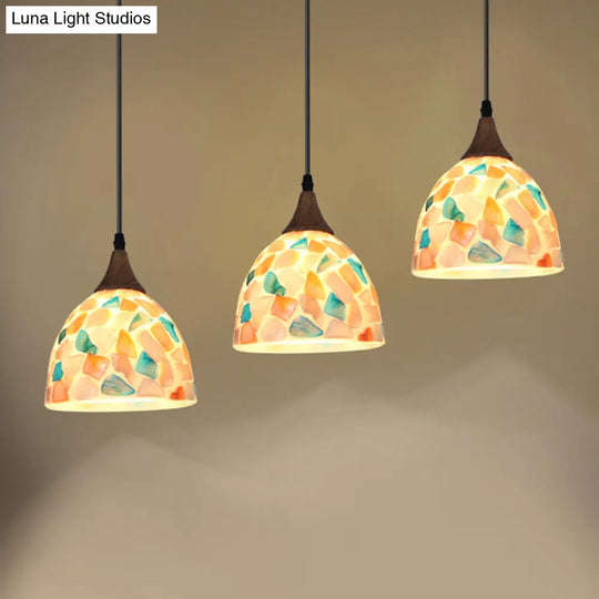 Mediterranean Beige Shell Bell Hanging Lamp With Mosaic Effect - Kitchen Pendant Lighting 3 / Linear
