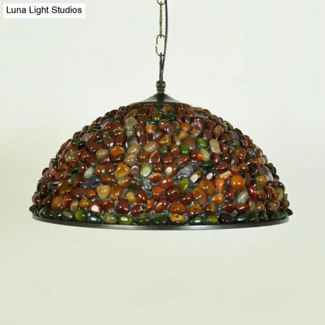 Mediterranean Black Stone Suspension Pendant - Sleek Dome Hanging Light With 1-Light Fixture