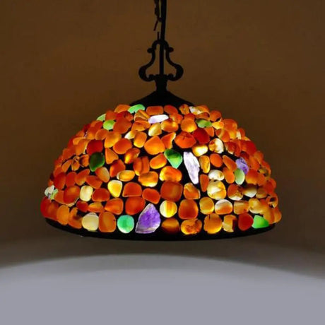 Mediterranean Black Stone Suspension Pendant - Sleek Dome Hanging Light With 1-Light Fixture
