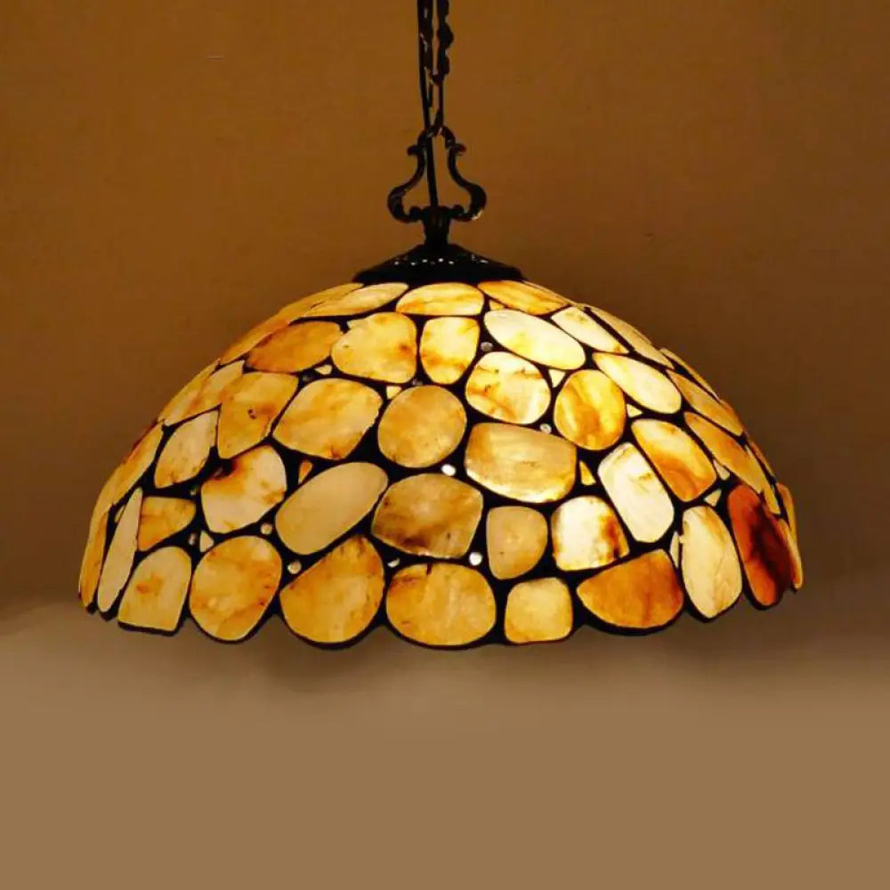 Mediterranean Black Stone Suspension Pendant - Sleek Dome Hanging Light With 1-Light Fixture