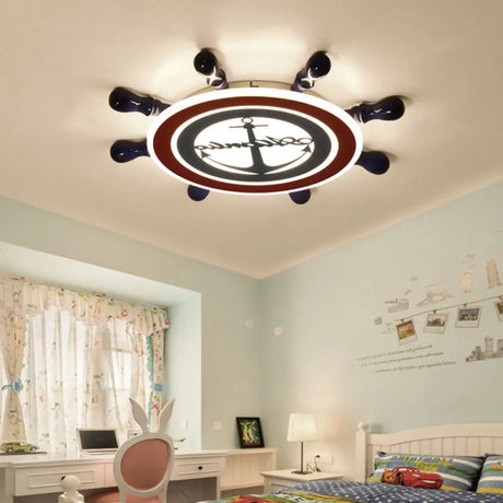 Mediterranean Blue Anchor Flush Mount Ceiling Light: Acrylic Fixture For Kindergarten / 19.5’ Warm