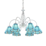 Mediterranean Blue Conical Glass Chandelier With White Arched Arm - Handcrafted Hanging Ceiling