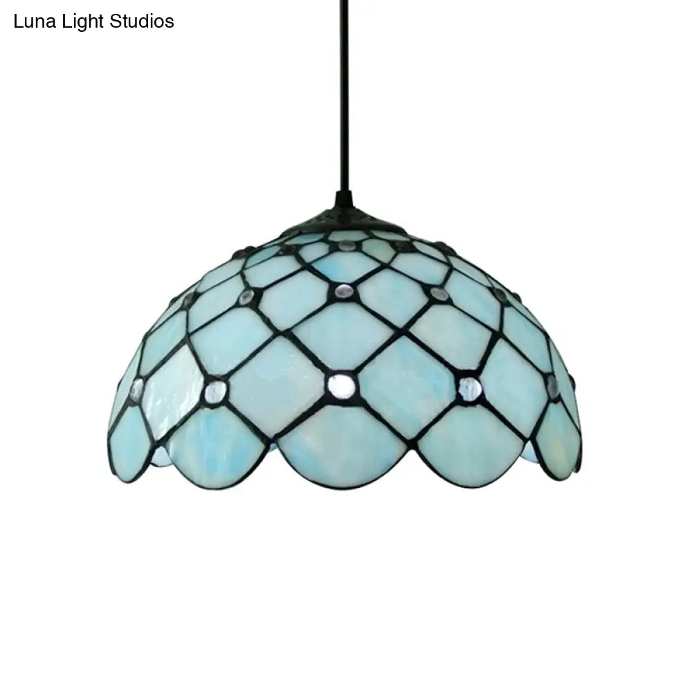 Mediterranean Blue Glass Jewel Hanging Light Fixture - 1-Light Pendant For Kitchen Island