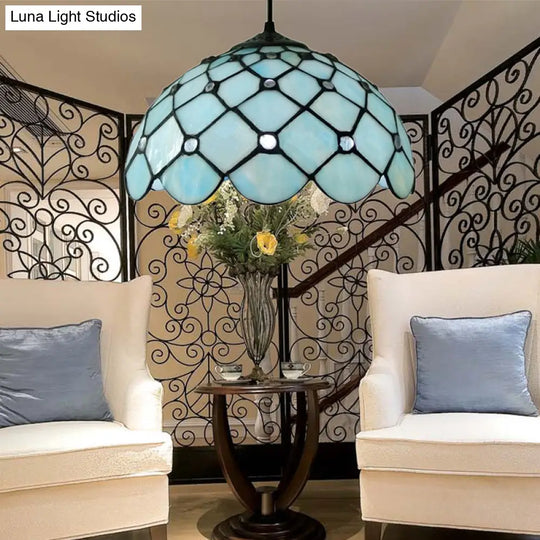 Mediterranean Blue Glass Jewel Hanging Light Fixture - 1-Light Suspension Pendant For Kitchen Island