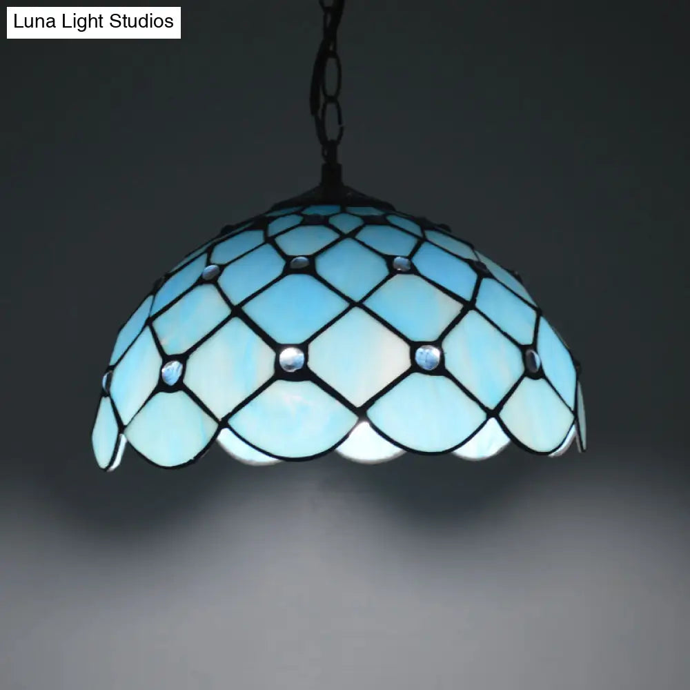 Mediterranean Blue Glass Jewel Hanging Light Fixture - 1-Light Suspension Pendant For Kitchen Island