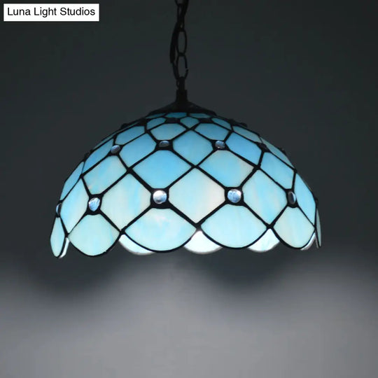 Mediterranean Blue Glass Jewel Hanging Light Fixture - 1-Light Suspension Pendant For Kitchen Island