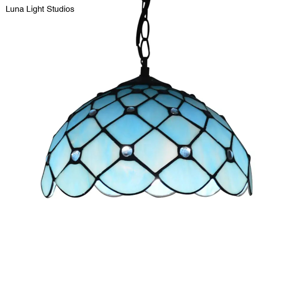 Mediterranean Blue Glass Jewel Hanging Light Fixture - 1-Light Suspension Pendant For Kitchen Island