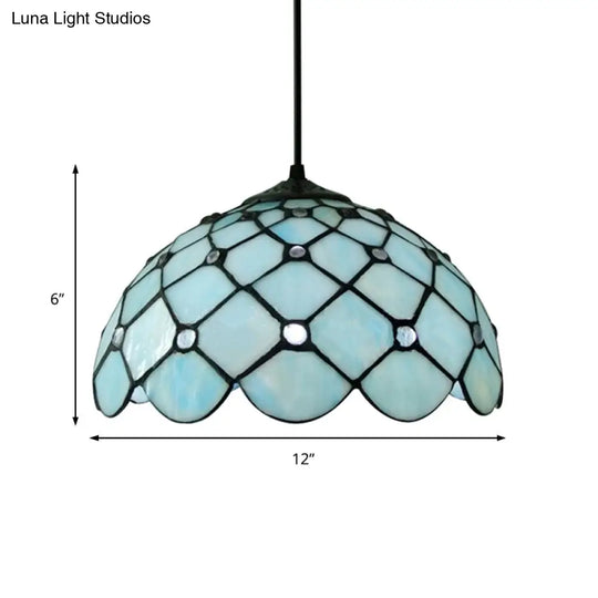 Mediterranean Blue Glass Jewel Hanging Light Fixture - 1-Light Pendant For Kitchen Island