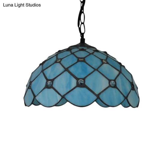 Mediterranean Blue Glass Jewel Hanging Light Fixture - 1-Light Suspension Pendant For Kitchen Island
