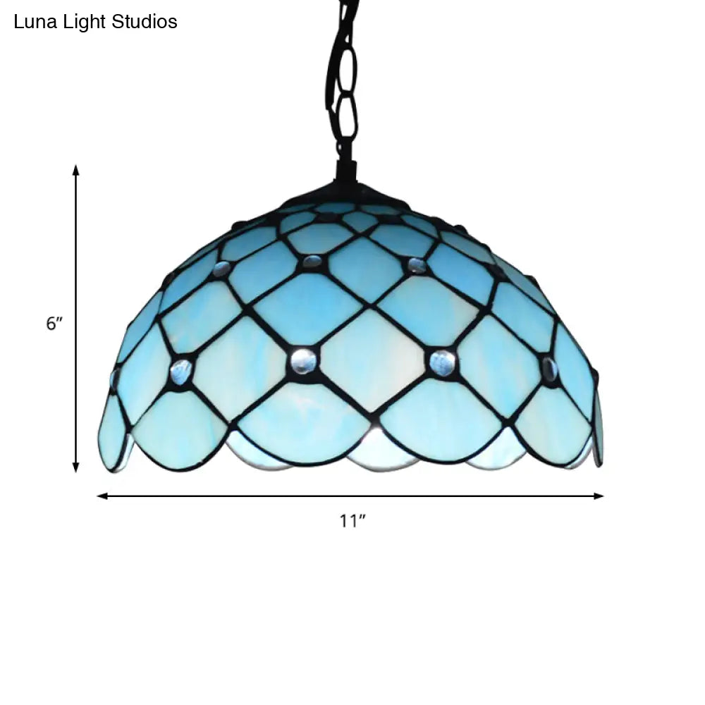 Mediterranean Blue Glass Jewel Hanging Light Fixture - 1-Light Suspension Pendant For Kitchen Island