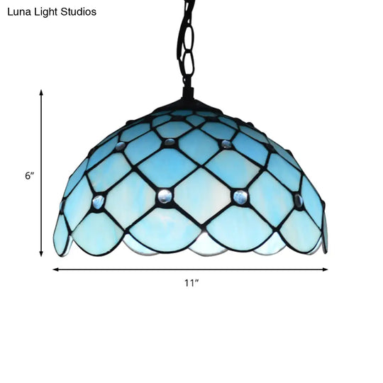 Mediterranean Blue Glass Jewel Hanging Light Fixture - 1-Light Suspension Pendant For Kitchen Island