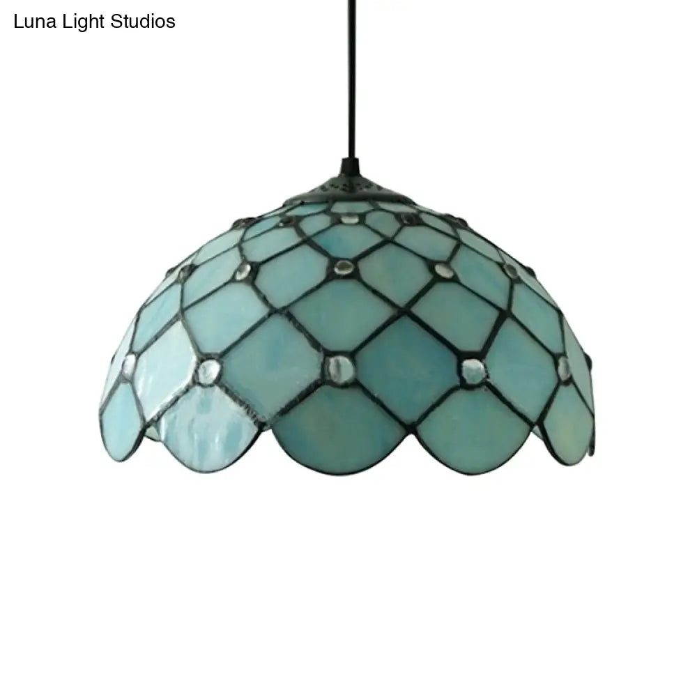Mediterranean Blue Glass Jewel Hanging Light Fixture - 1-Light Pendant For Kitchen Island
