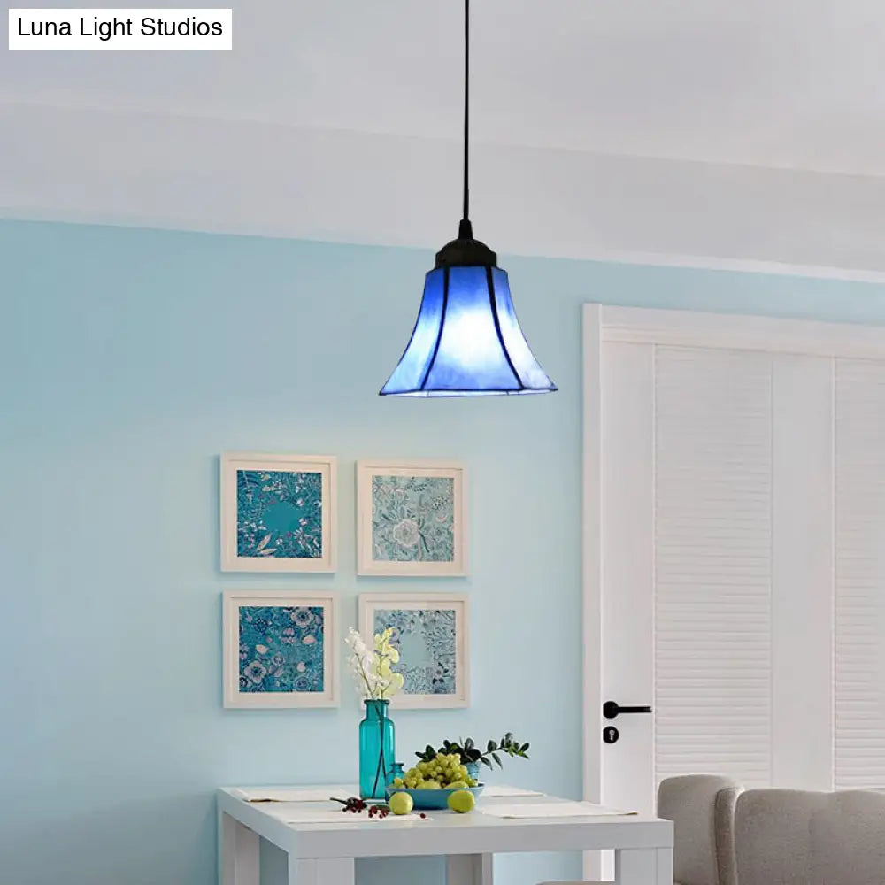Mediterranean Blue Glass Mini Pendant Light - Stylish Suspension Lighting For Dining Room