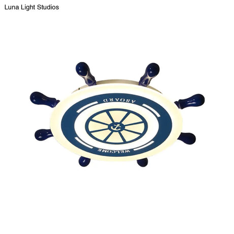 Mediterranean Blue Led Flush Ceiling Light With Rudder Acrylic Shade - 21.5’/25.5’ Nursery Mount