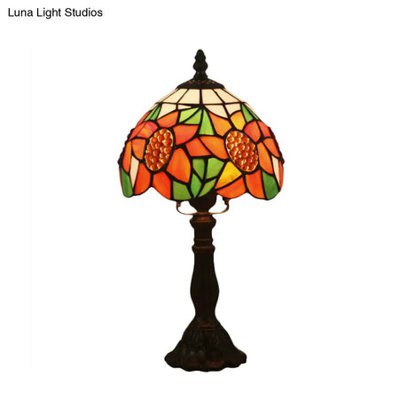 Mediterranean Bronze Sunflower Patterned Nightstand Light With Stained Glass Shade - 1 Bedroom Night