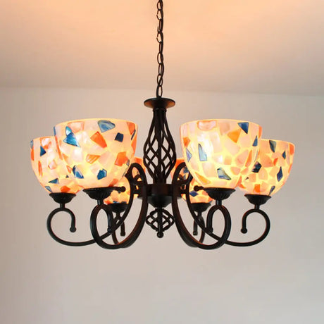 Mediterranean Dome Shell Chandelier Light - Beige Hanging Lamp Kit For Bedroom (5/6/8 Lights) 6 /