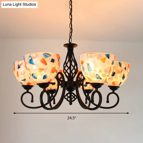 Mediterranean Dome Shell Chandelier Light - Beige Hanging Lamp Kit For Bedroom (5/6/8 Lights)