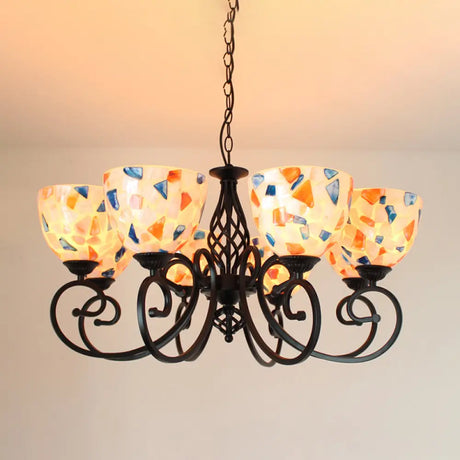 Mediterranean Dome Shell Chandelier Light - Beige Hanging Lamp Kit For Bedroom (5/6/8 Lights) 8 /