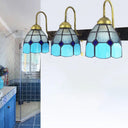 Mediterranean Dome Wall Light Fixture - 3 Blue Dimple Glass Sconce Heads For Bathroom