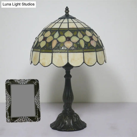 Mediterranean Dragonfly/Star/Tulip Stained Glass Table Lamp In Bronze For Bedside