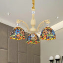 Mediterranean Floral Chandelier Lighting - 6/9/11 Lights Stained Glass Pendant Light Kit (Orange) 3 / Orange
