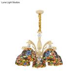 Mediterranean Floral Chandelier Lighting - 6/9/11 Lights Stained Glass Pendant Light Kit (Orange)