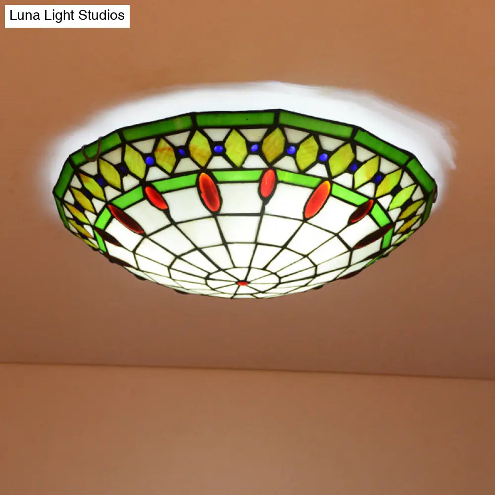 Mediterranean Jeweled Round Ceiling Light - Handcrafted Glass Fixture For Bedroom