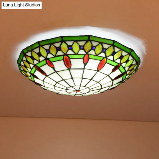 Mediterranean Jeweled Round Ceiling Light - Handcrafted Glass Fixture For Bedroom
