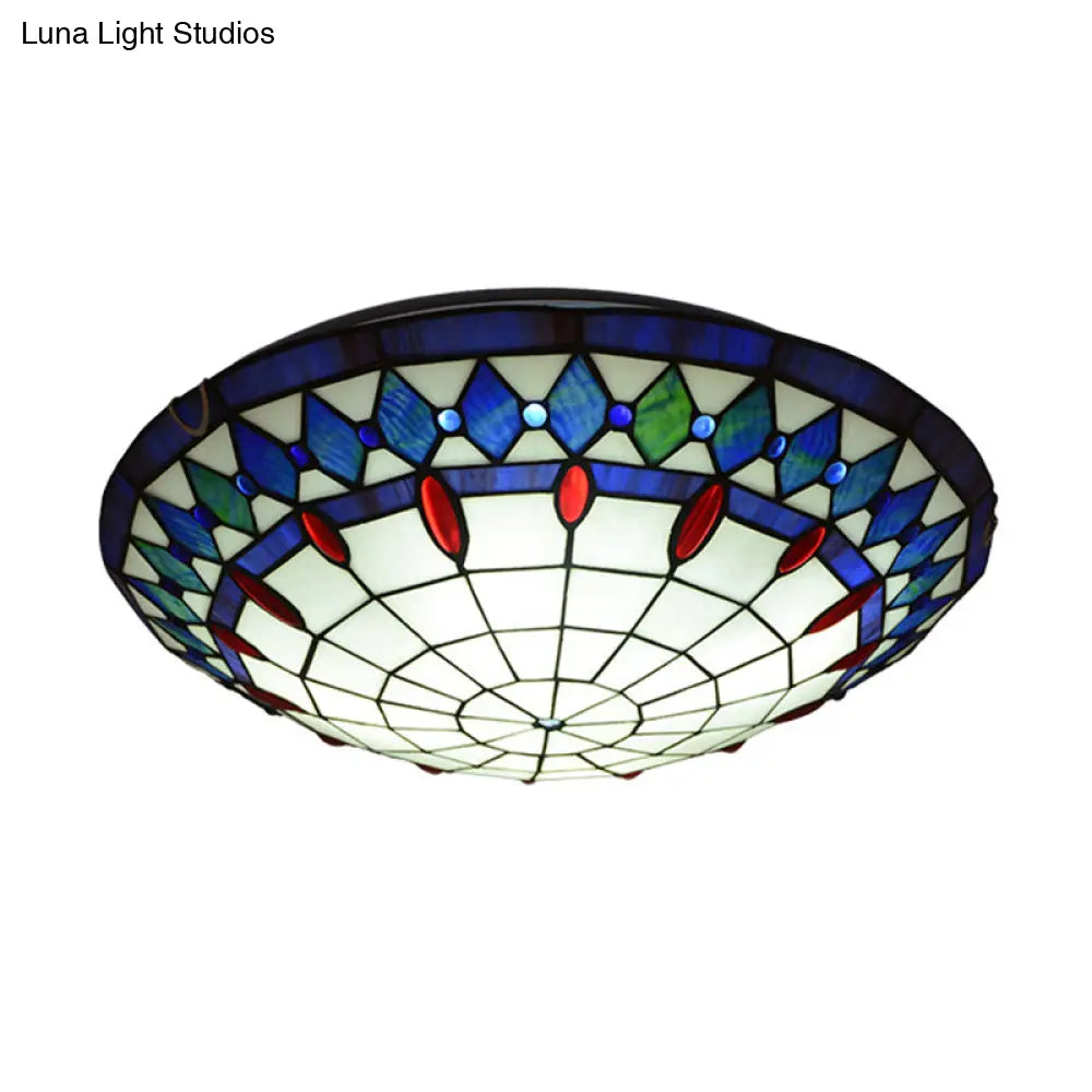 Mediterranean Jeweled Round Ceiling Light - Handcrafted Glass Fixture For Bedroom
