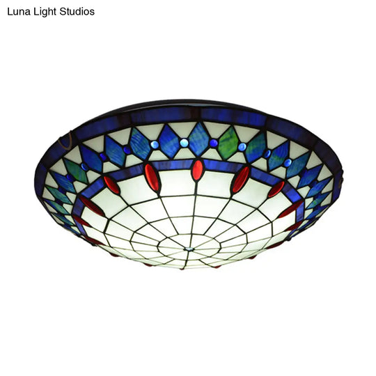 Mediterranean Jeweled Round Ceiling Light - Handcrafted Glass Fixture For Bedroom