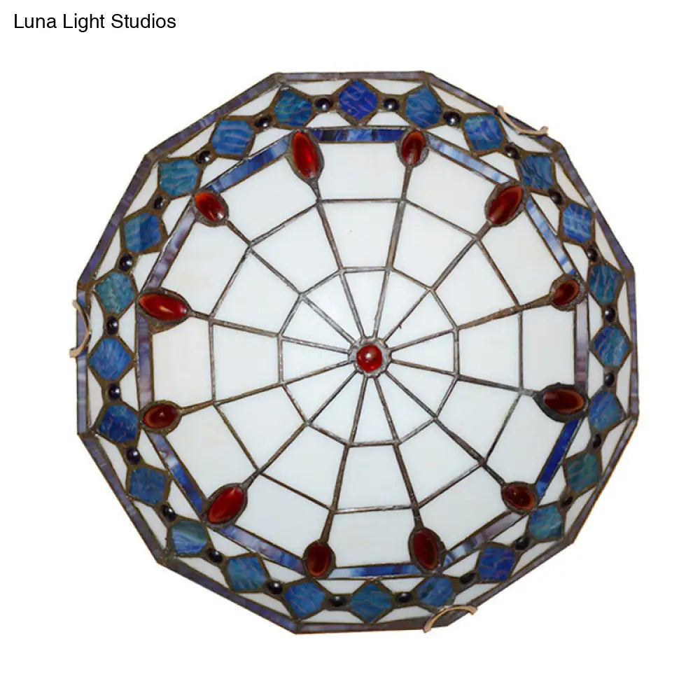 Mediterranean Jeweled Round Ceiling Light - Handcrafted Glass Fixture For Bedroom Blue / 12