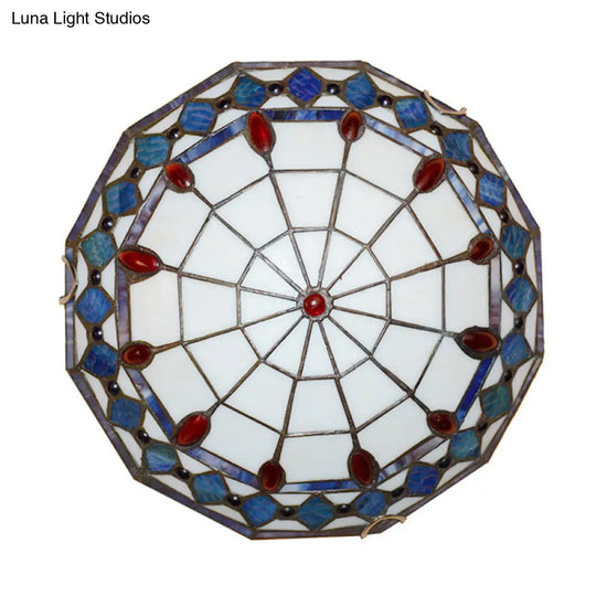 Mediterranean Jeweled Round Ceiling Light - Handcrafted Glass Fixture For Bedroom Blue / 12