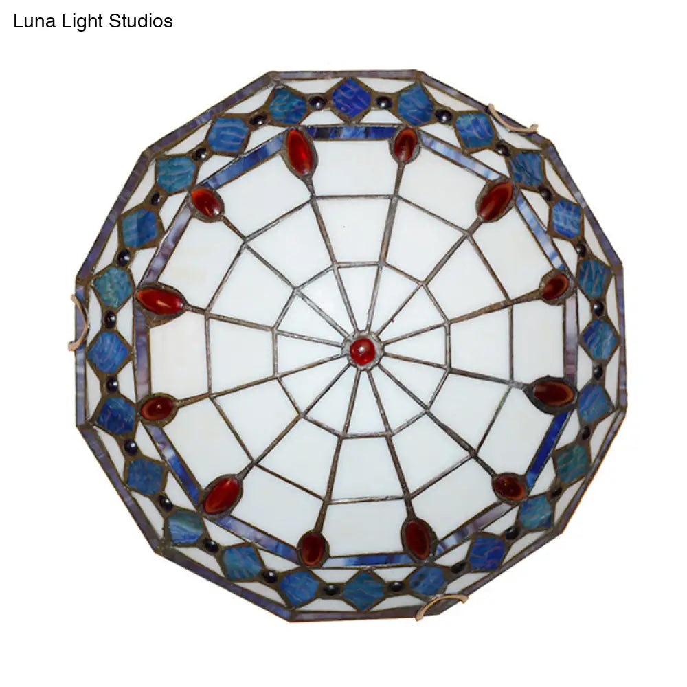 Mediterranean Jeweled Round Ceiling Light - Handcrafted Glass Fixture For Bedroom Blue / 12’