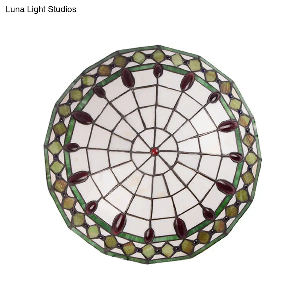 Mediterranean Jeweled Round Ceiling Light - Handcrafted Glass Fixture For Bedroom Green / 12’