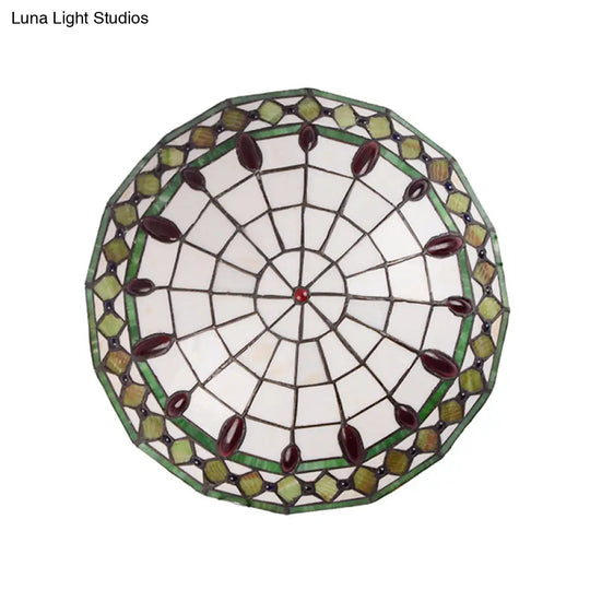 Mediterranean Jeweled Round Ceiling Light - Handcrafted Glass Fixture For Bedroom Green / 12’