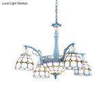 Mediterranean Stained Glass Bell Chandelier - Blue Hanging Lamp With 4/6/8 Lights For Dining Room