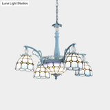 Mediterranean Stained Glass Bell Chandelier - Blue Hanging Lamp With 4/6/8 Lights For Dining Room