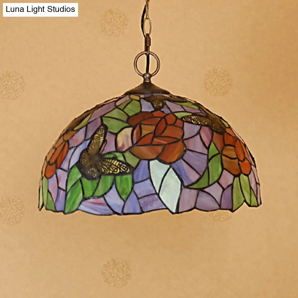 Mediterranean Stained Glass Butterfly Pendant Light Fixture - White/Red