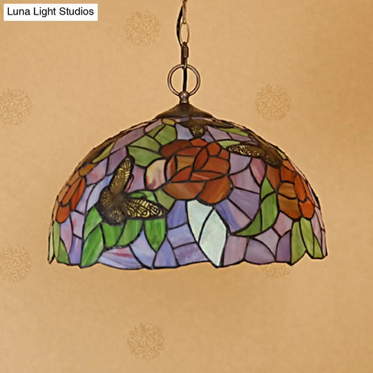 Mediterranean Stained Glass Butterfly Pendant Light Fixture - White/Red