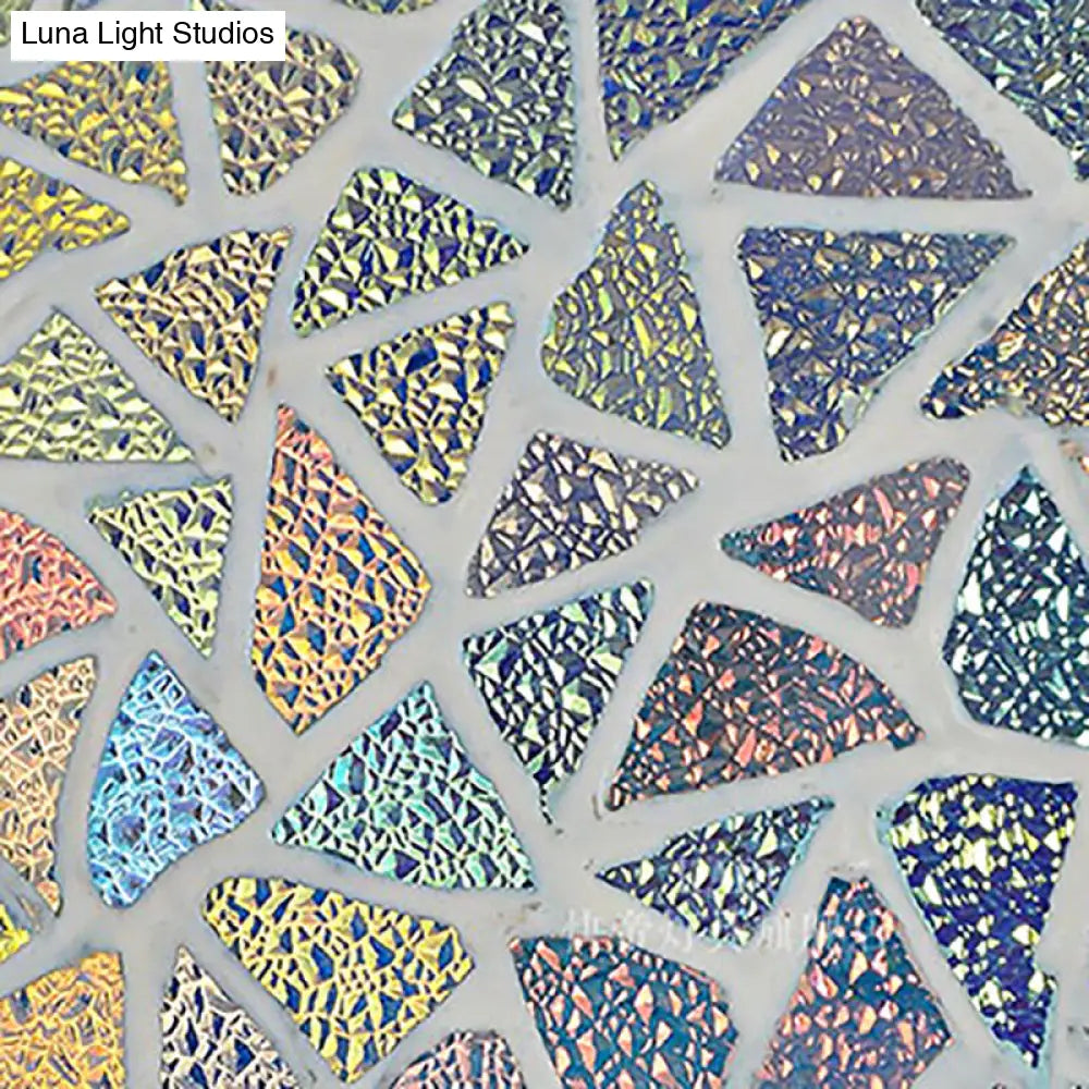 Mediterranean Stained Glass Flush Mount Ceiling Light - Blue Square 16’/12’ Width