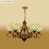Mediterranean Stained Glass Pendant Chandelier With Jeweled Beige Finish - Available In 3 Sizes And