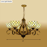 Mediterranean Stained Glass Pendant Chandelier With Jeweled Beige Finish - Available In 3 Sizes And